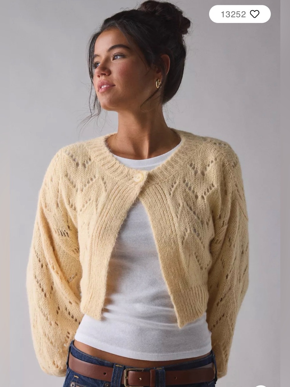 Kimchi Blue Cropped Cream Knit Cardigan
